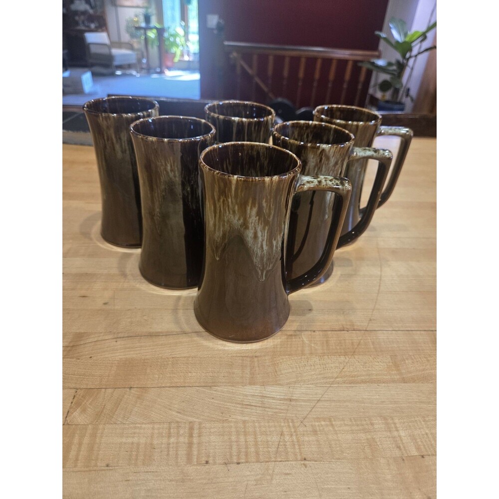 Canonsburg Carefree Ironstone Brown Drip Tankard Mug Set of 6 - As Is, Chips